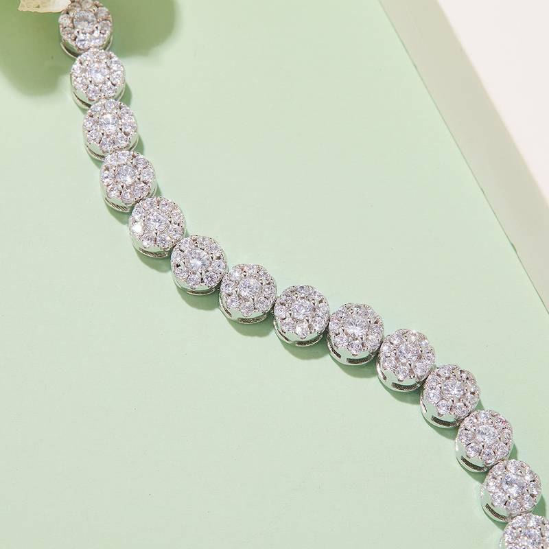 Classic圆包网球BraceletS925银镀18K白金MoissaniteD级3.5ct18CM